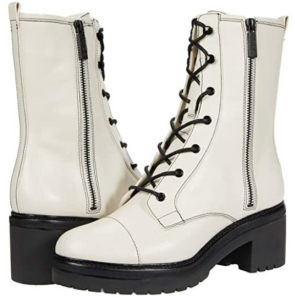 Michael Kors Anaka Booties Light Cream Leather Lace-Up Combat Boots - Picture 1 of 7